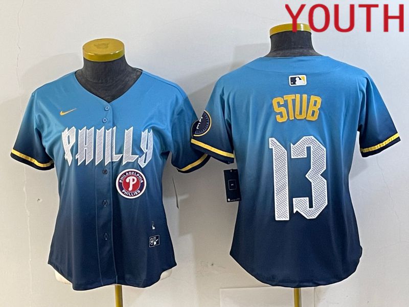 Youth Philadelphia Phillies #13 Stub Blue City Edition 2024 Nike MLB Jersey style 2->youth mlb jersey->Youth Jersey
